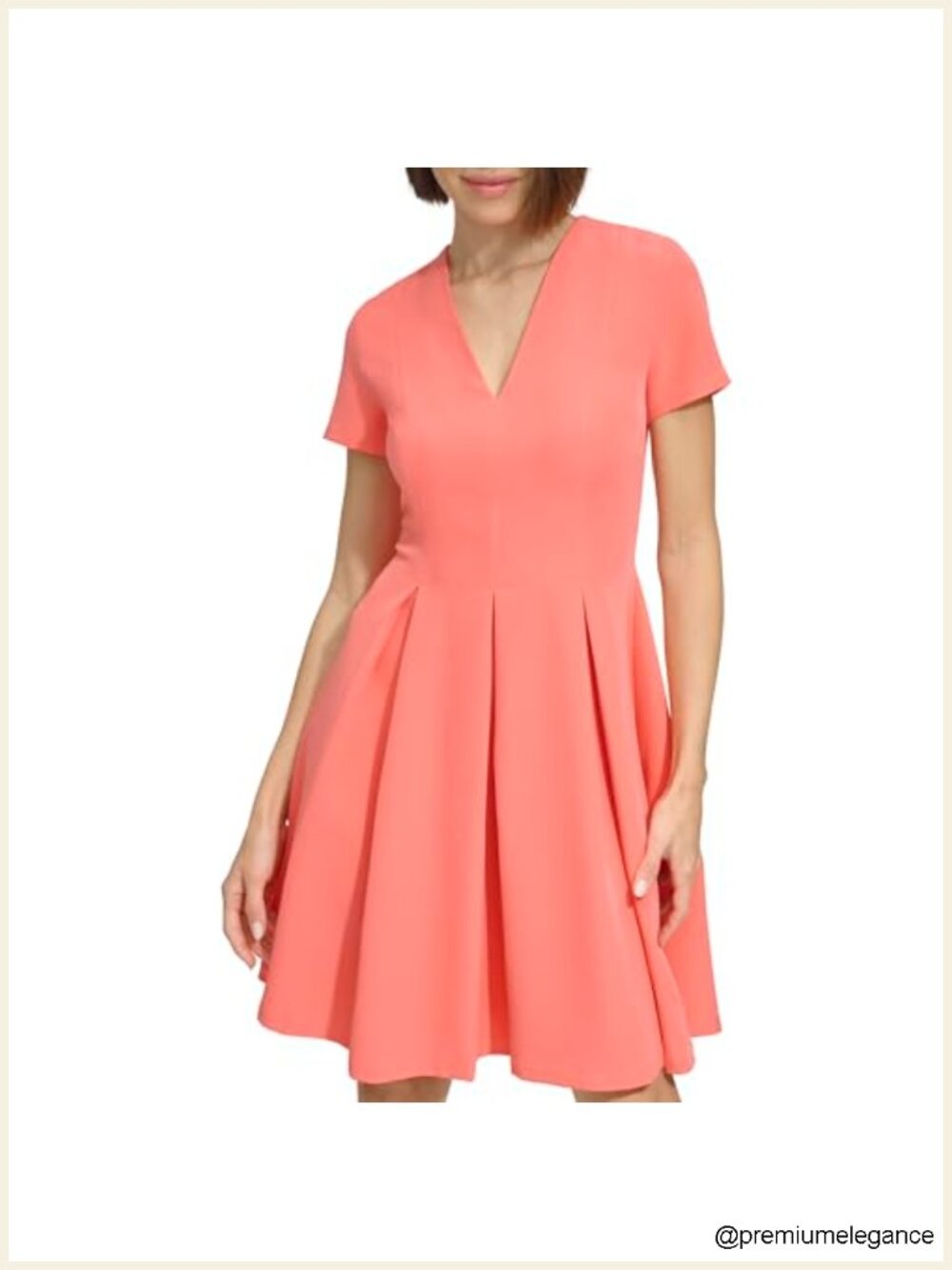 Tommy Hilfiger Fit and Flare Dress – V-Neck Short Sleeve Sheer Pleats